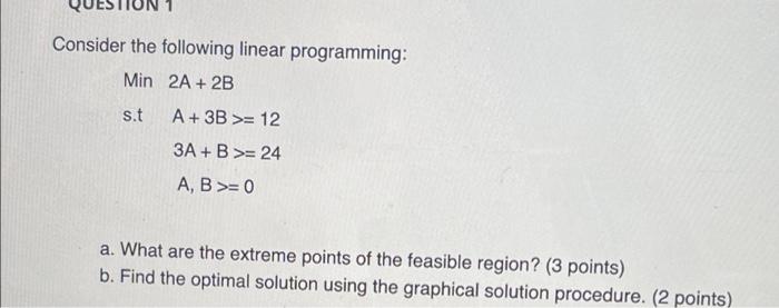 Consider the following linear programming: Min 2A