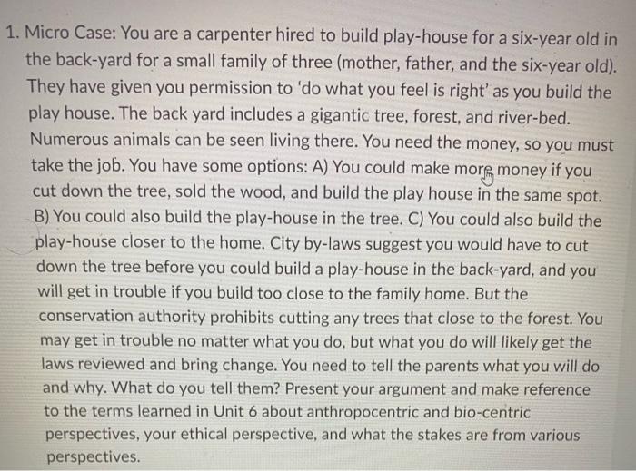 this is a journal question? 1. Micro Case: You