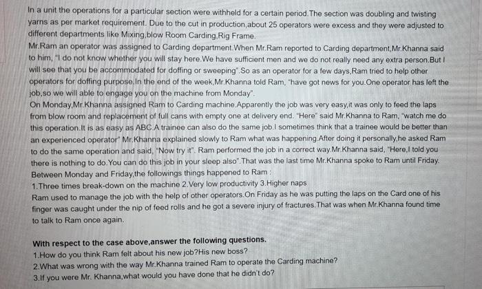 In a unit the operations for a particular section