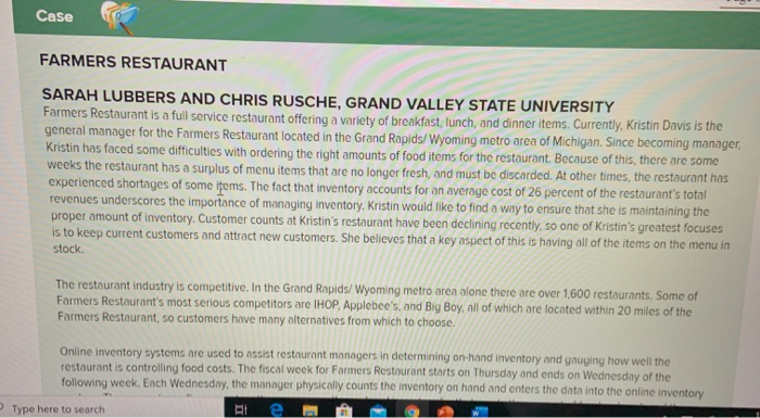 Case FARMERS RESTAURANT SARAH LUBBERS AND CHRIS