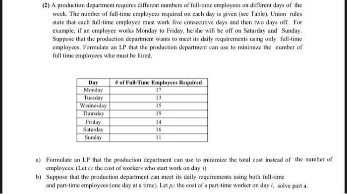 (2) A production department requires different
