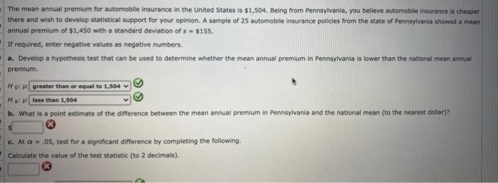 The mean annual premium for automobile insurance