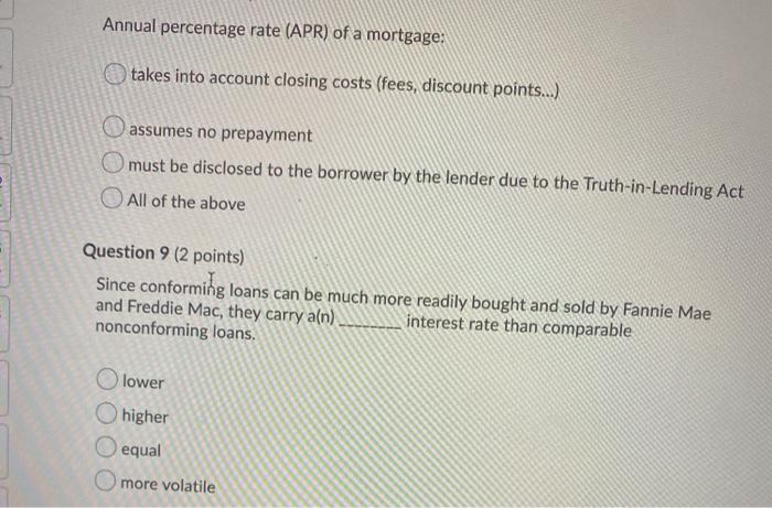 Annual percentage rate (APR) of a mortgage: takes