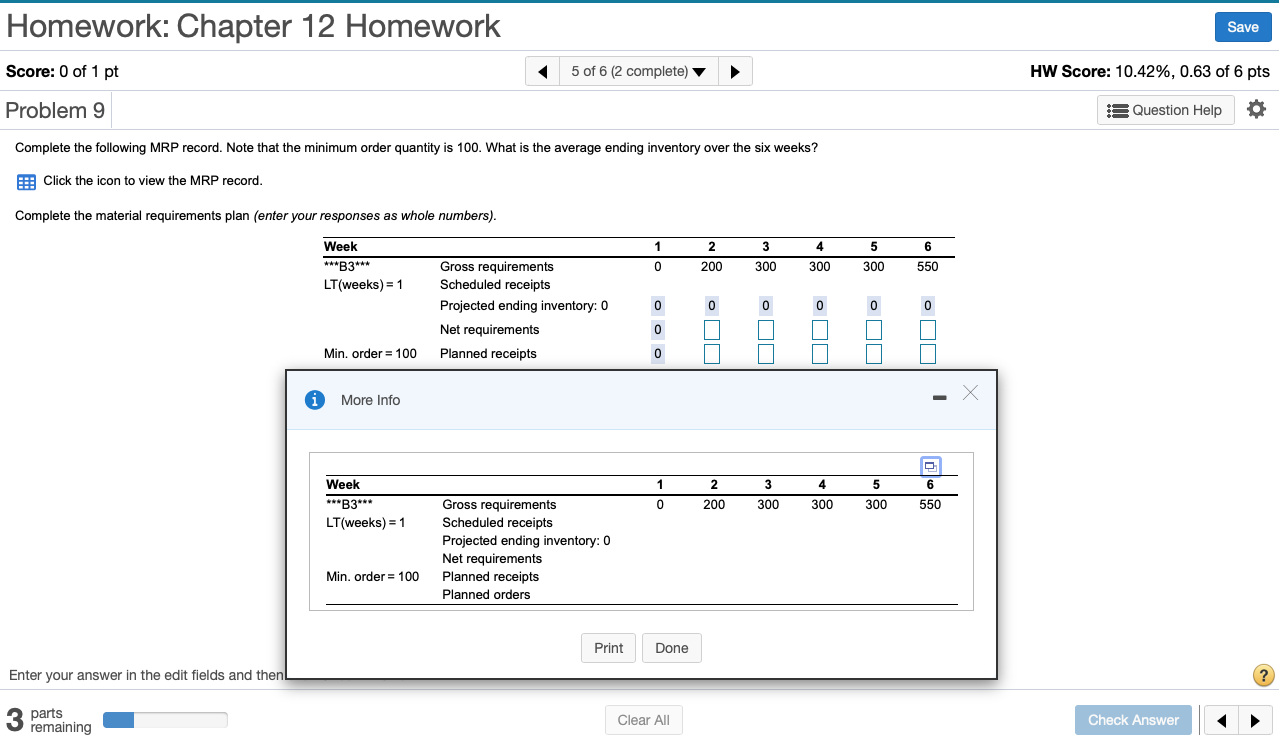 Complete the material requirements plan (enter