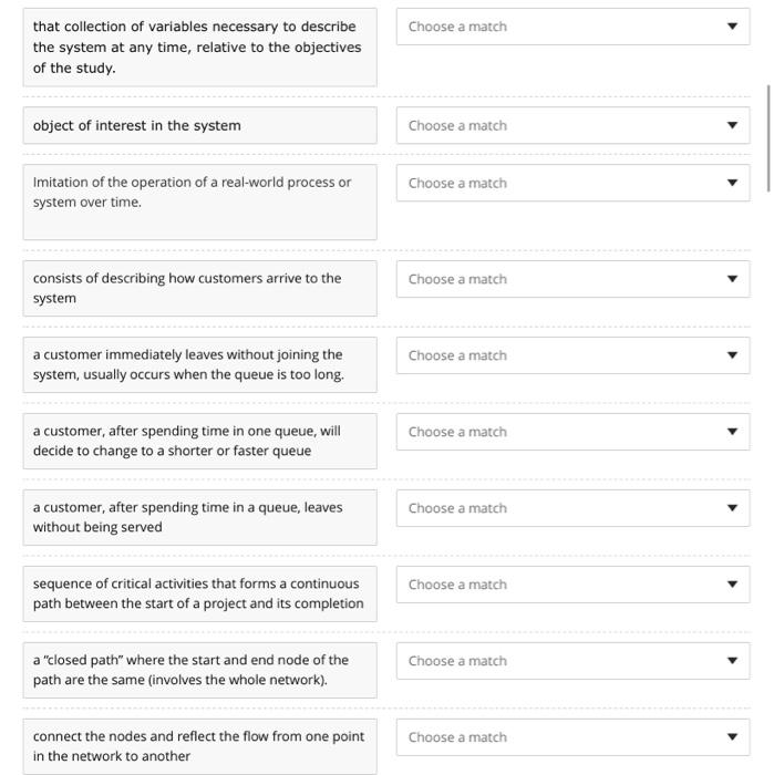 matching type. complete answers please Match