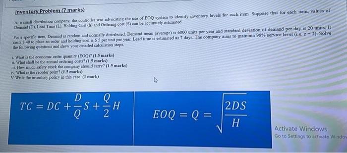Inventory Problem.(7 marks) At small distribution