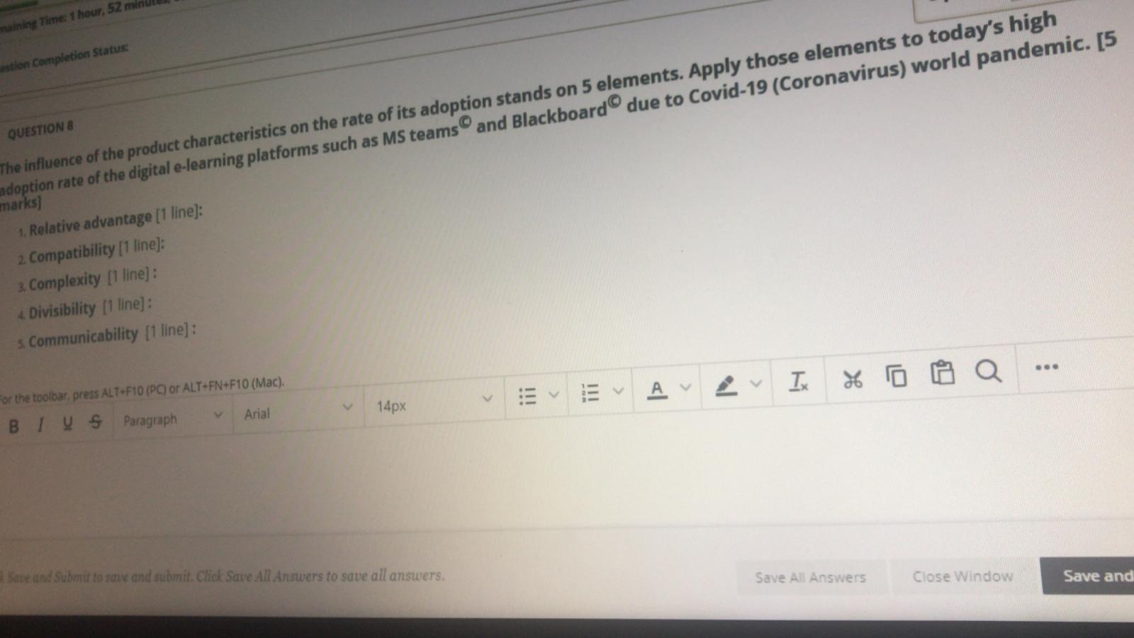 maining Time: 1 hour, 52 minul estion Completion