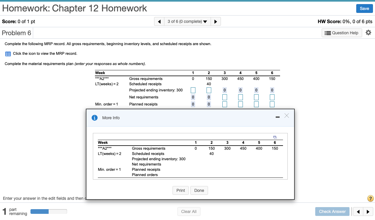 Complete the material requirements plan (enter
