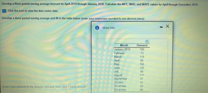 Develop a three period moving average forecast