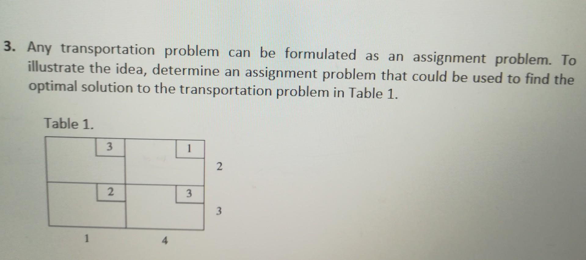 3. Any transportation problem can be formulated