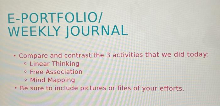 E-PORTFOLIO/ WEEKLY JOURNAL Compare and