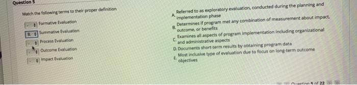 Question Match the following terms to their