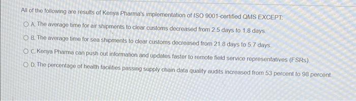 All of the following are results of Kenya