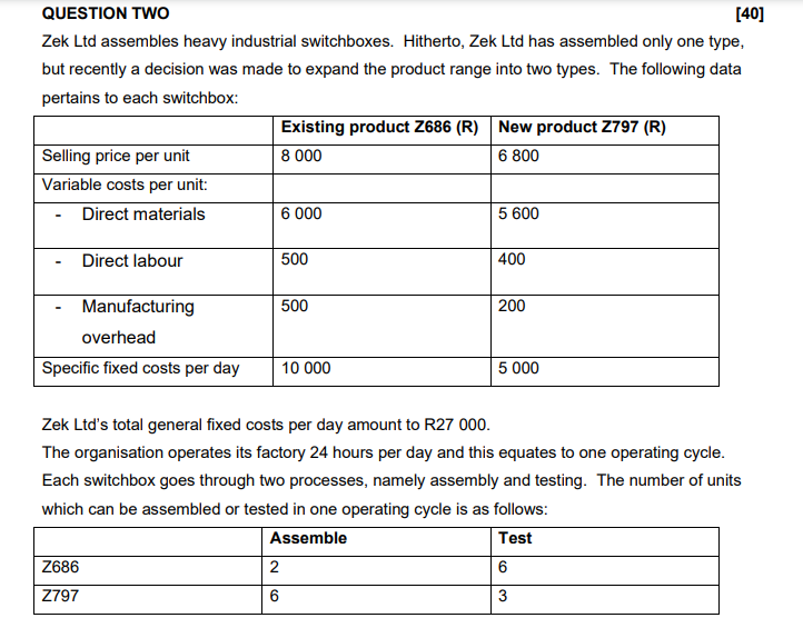 QUESTION TWO [40] Zek Ltd assembles heavy