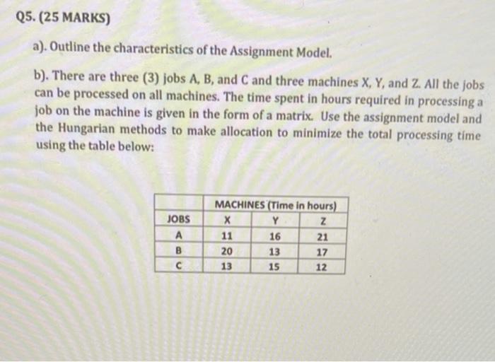 Q5. (25 MARKS) a). Outline the characteristics of
