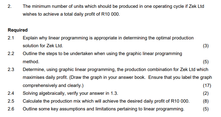 QUESTION TWO [40] Zek Ltd assembles heavy