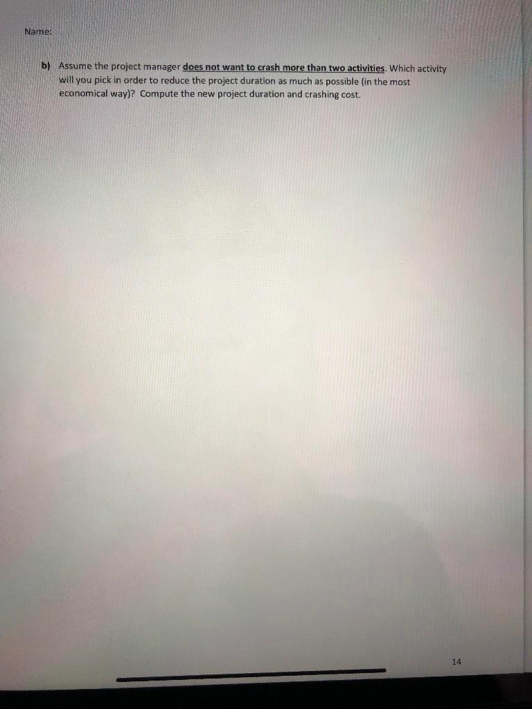 Name: Question 6 (9 marks) A project manager has
