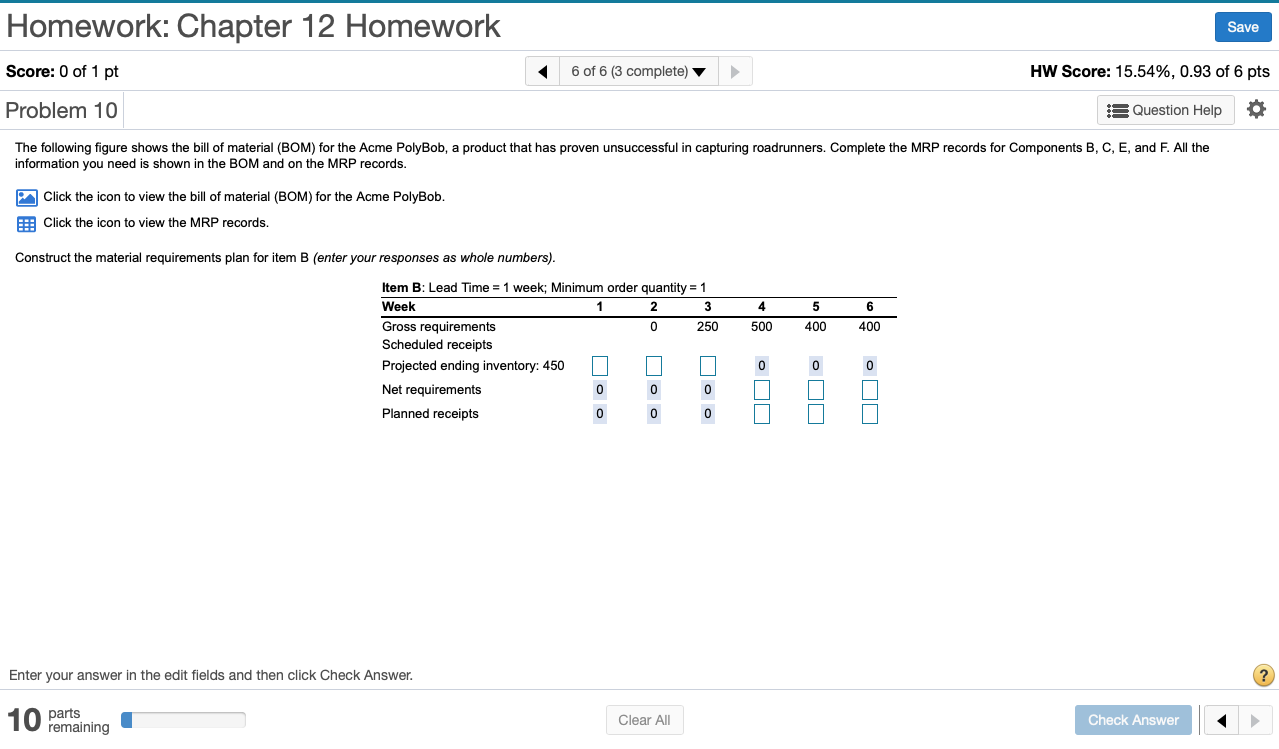 The following figure shows the bill of material