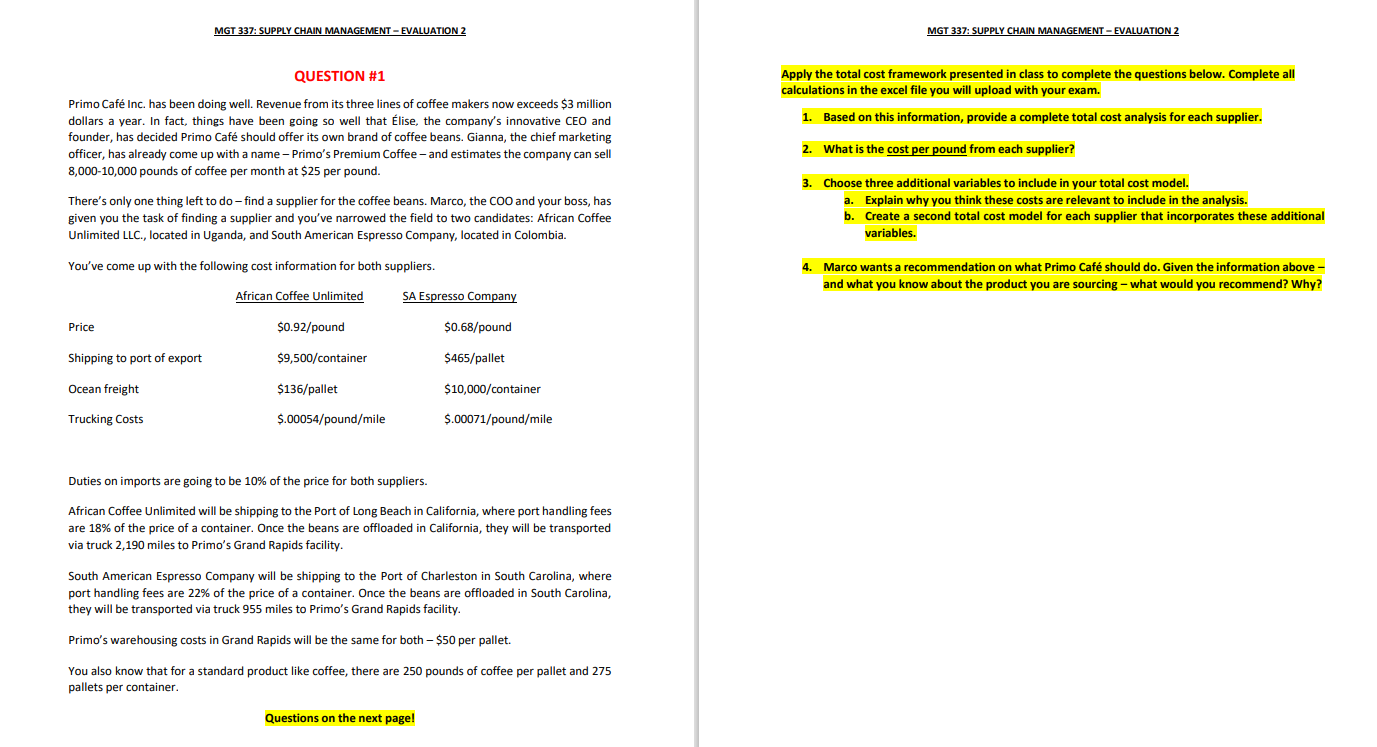 Primo Cafe Inc. manager. Answers to any and/or