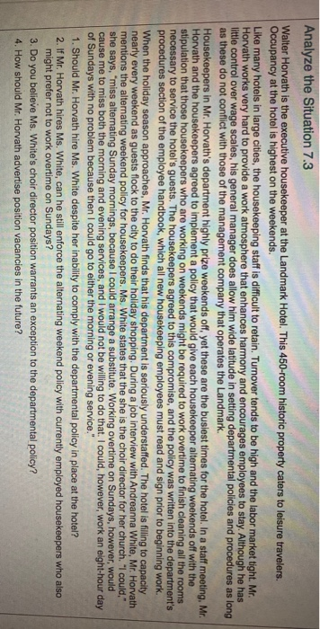 Analyze the Situation 7.3 Walter Horvath is the