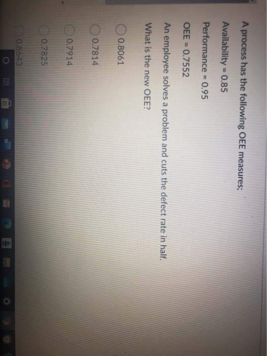 A process has the following OEE measures;