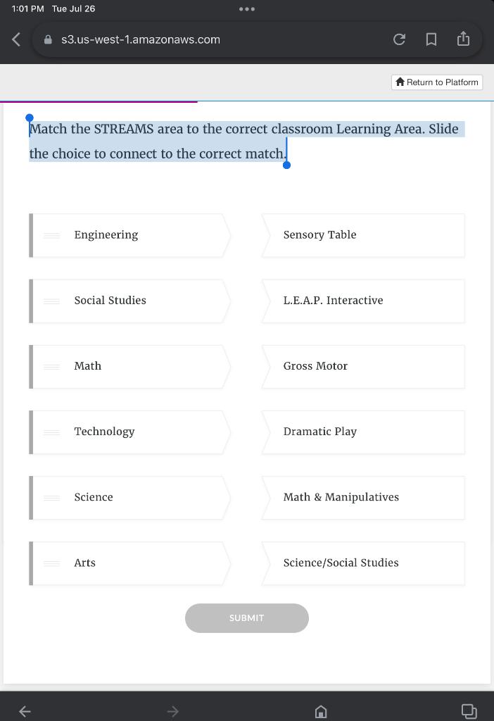 Match the STREAMS area to the correct classroom