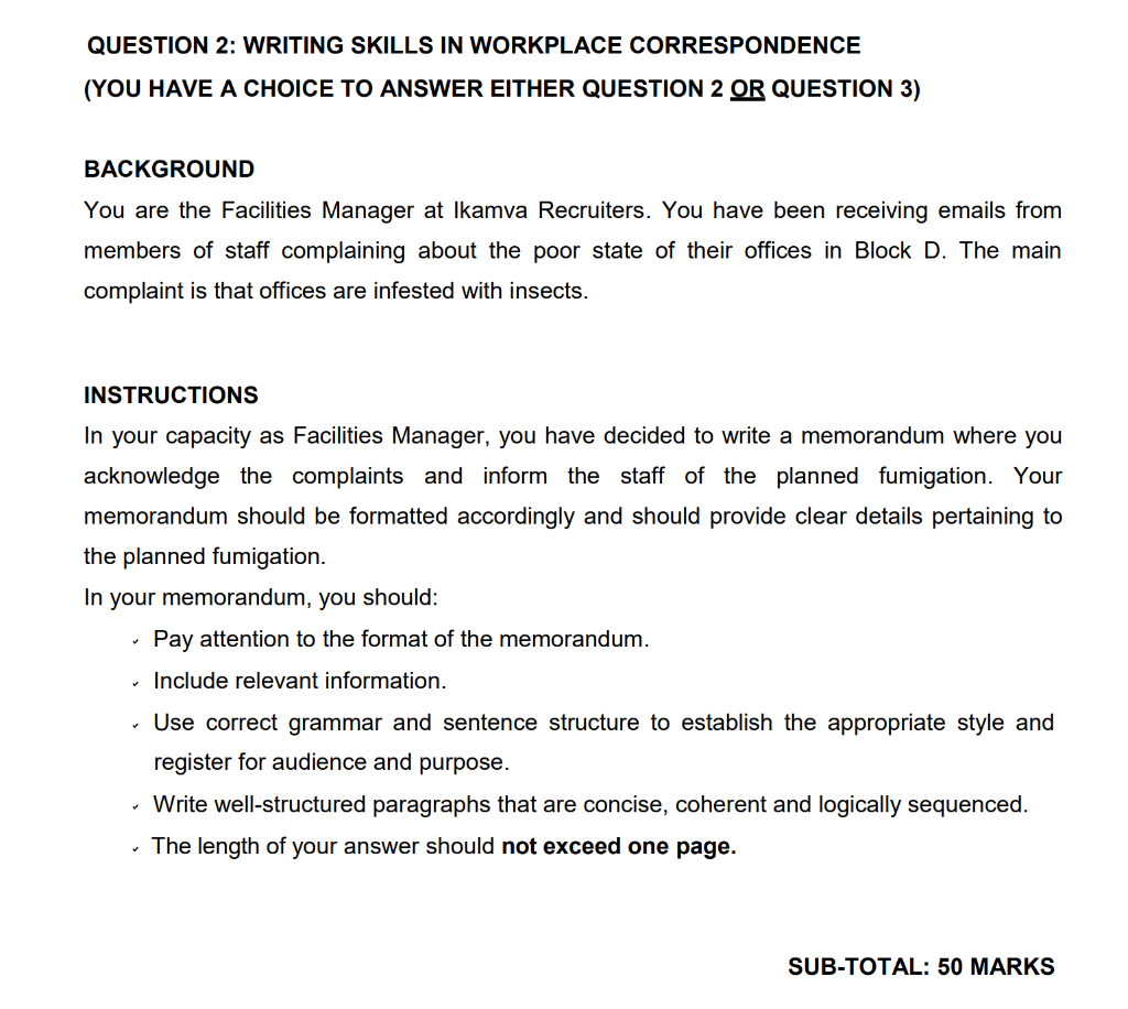 QUESTION 2: WRITING SKILLS IN WORKPLACE