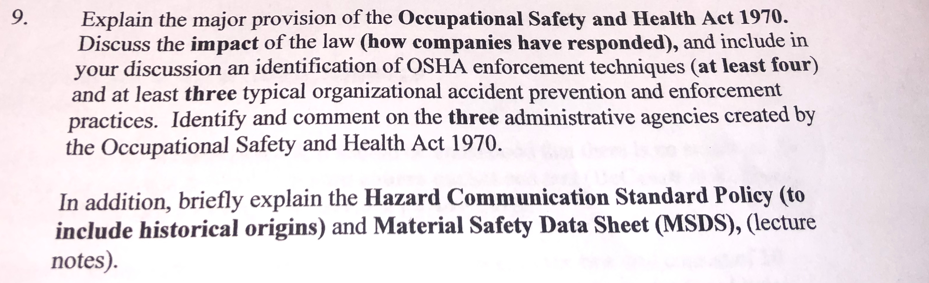 9. Explain the major provision of the