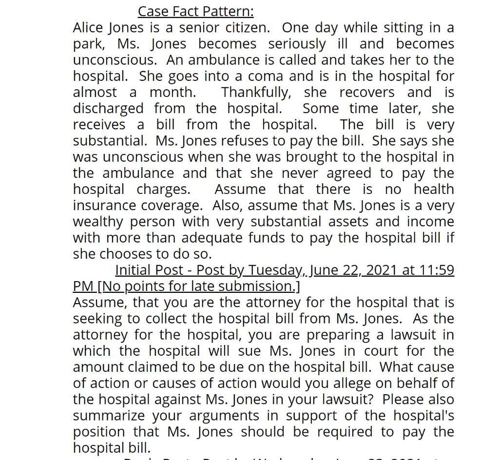 Case Fact Pattern: Alice Jones is a senior