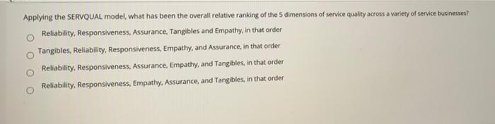 Applying the SERVQUAL model, what has been the