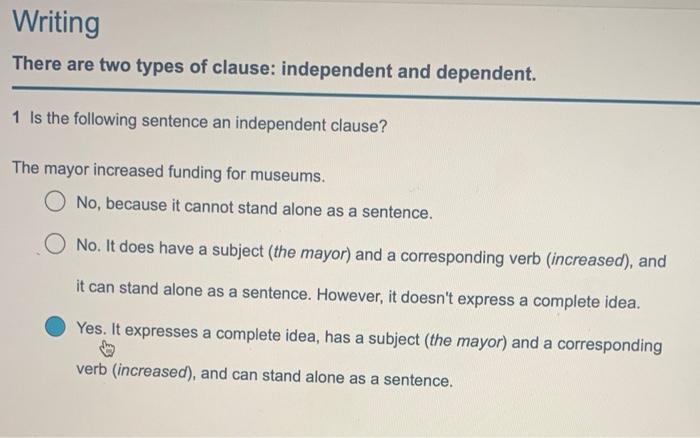 Writing There are two types of clause: