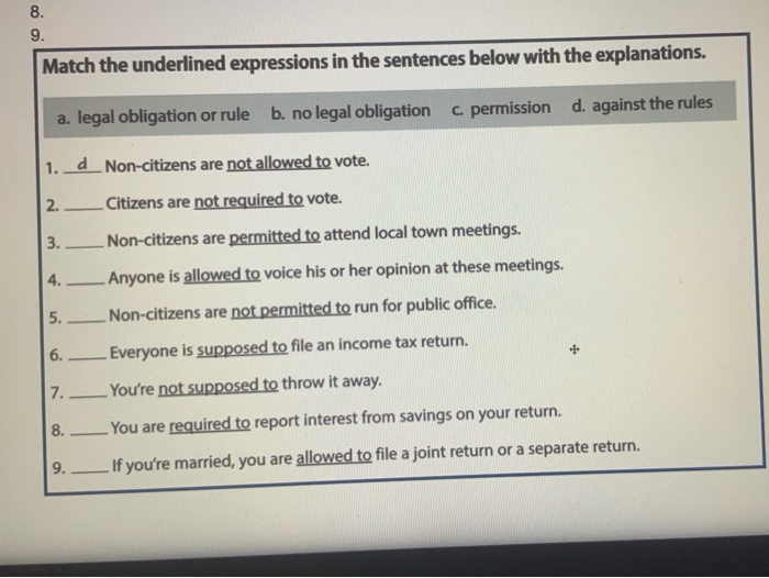 8. 9. Match the underlined expressions in the