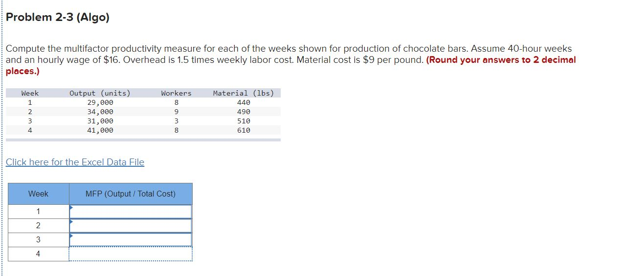 Problem 2-3 (Algo) Compute the multifactor