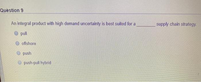 Question 9 An integral product with high demand