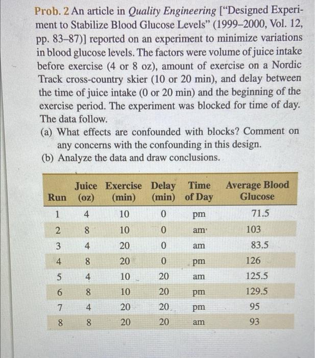 Prob. 2 An article in Quality Engineering