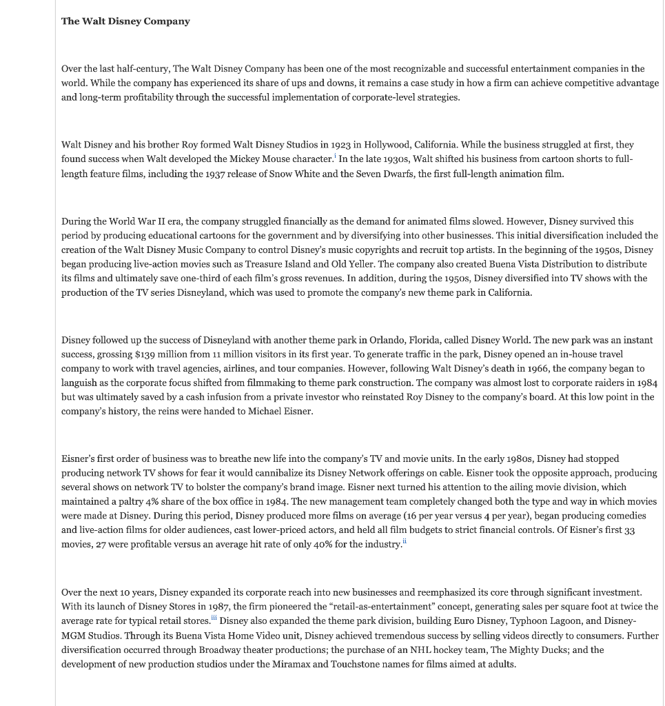 The Walt Disney Company Over the last