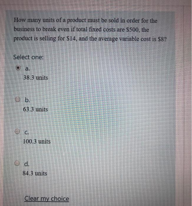 How many units of a product must be sold in order