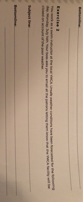 Bottomline: Exercise 2 You work as a swim