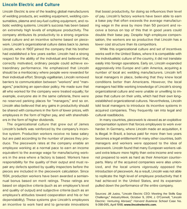 Read the Management Focus on Lincoln Electric;