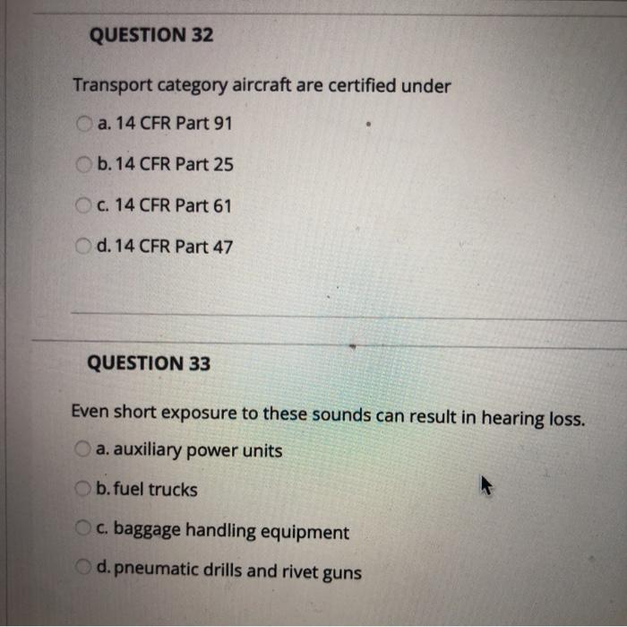 QUESTION 32 Transport category aircraft are