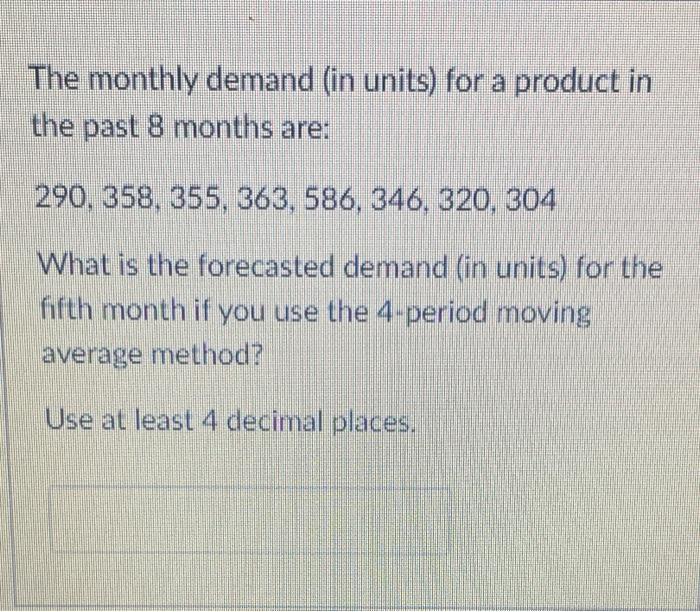 The monthly demand (in units) of a product the