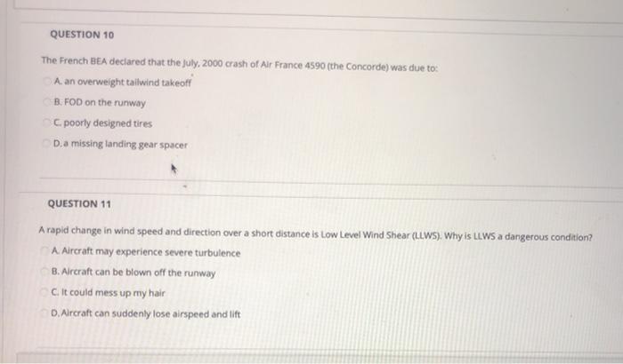 QUESTION 10 The French BEA declared that the