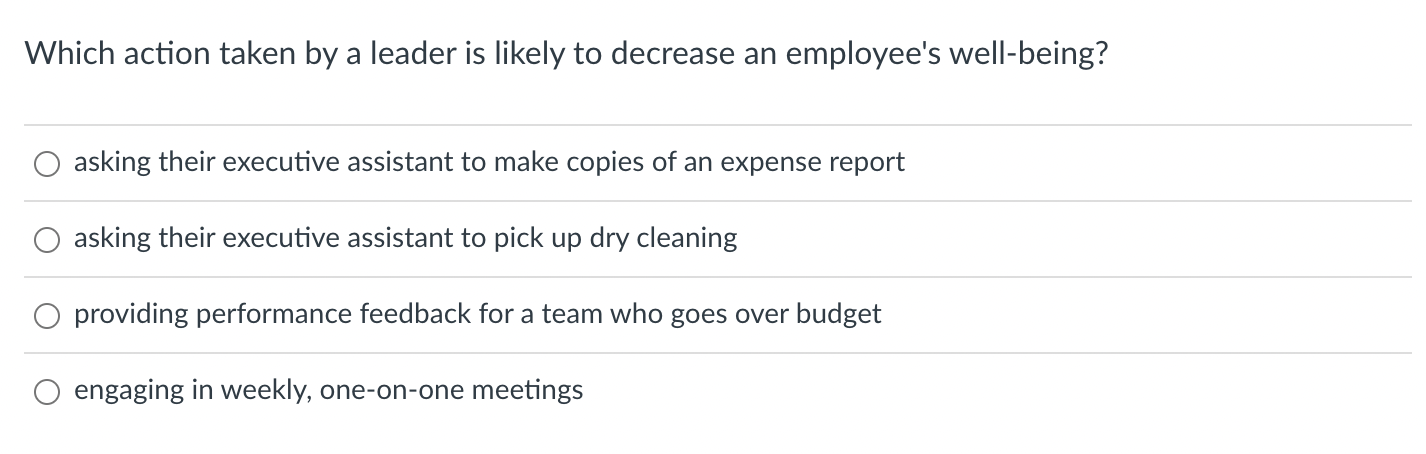 Which action taken by a leader is likely to