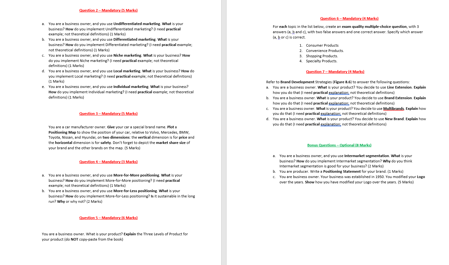 Question 2 - Mandatory (5 Marks) Question 6 -