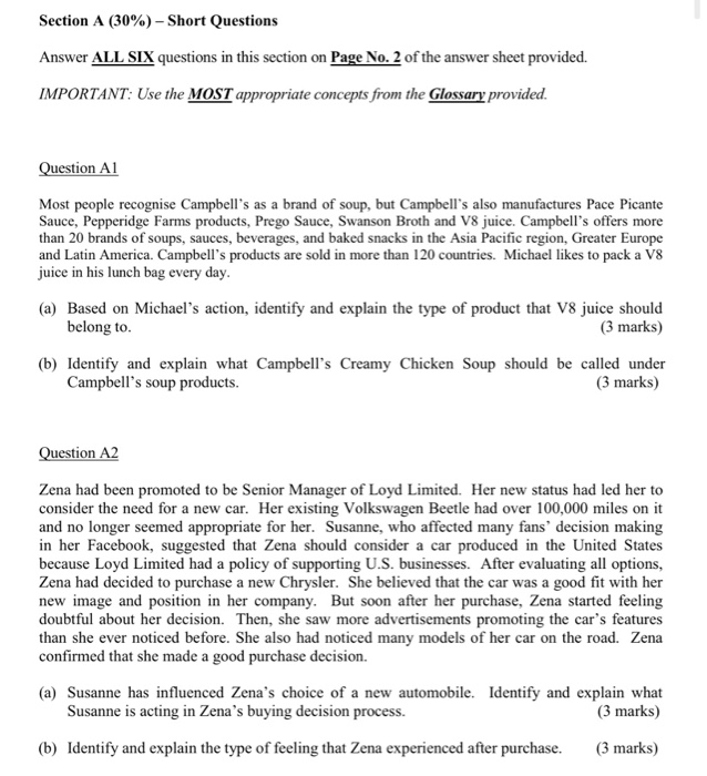 Section A (30%) - Short Questions Answer ALL SIX