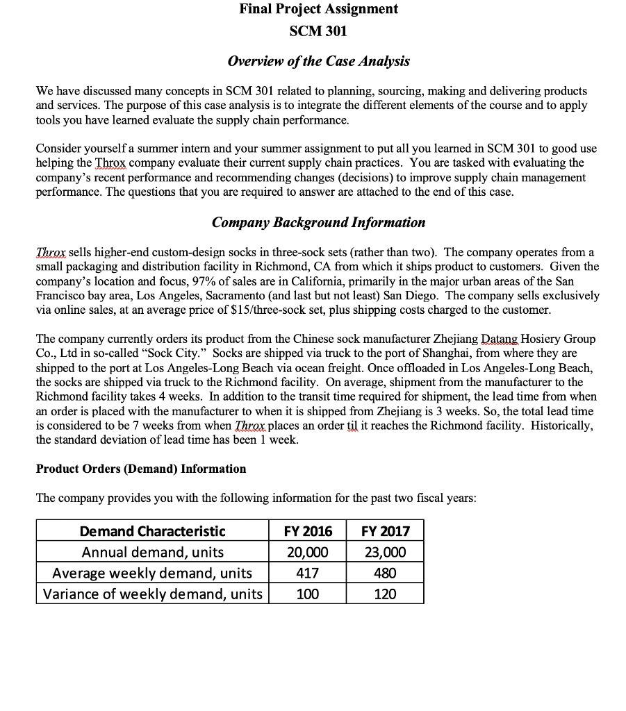 Final Project Assignment SCM 301 Overview of the