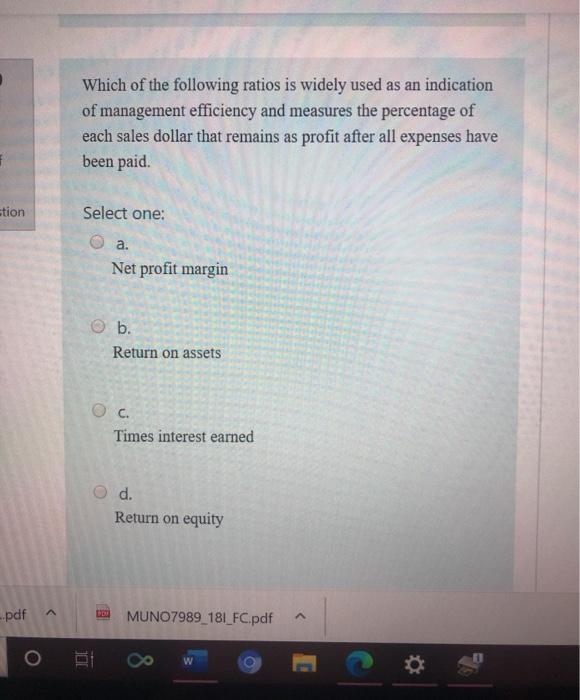 Which of the following ratios is widely used as