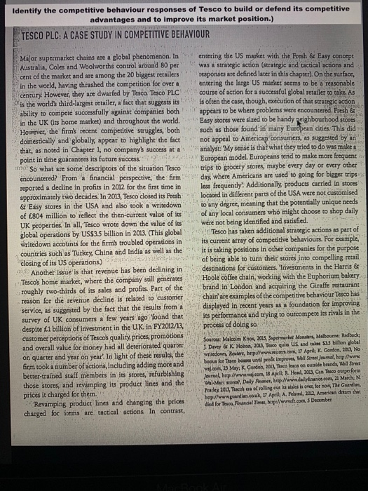 Identify the competitive behaviour responses of