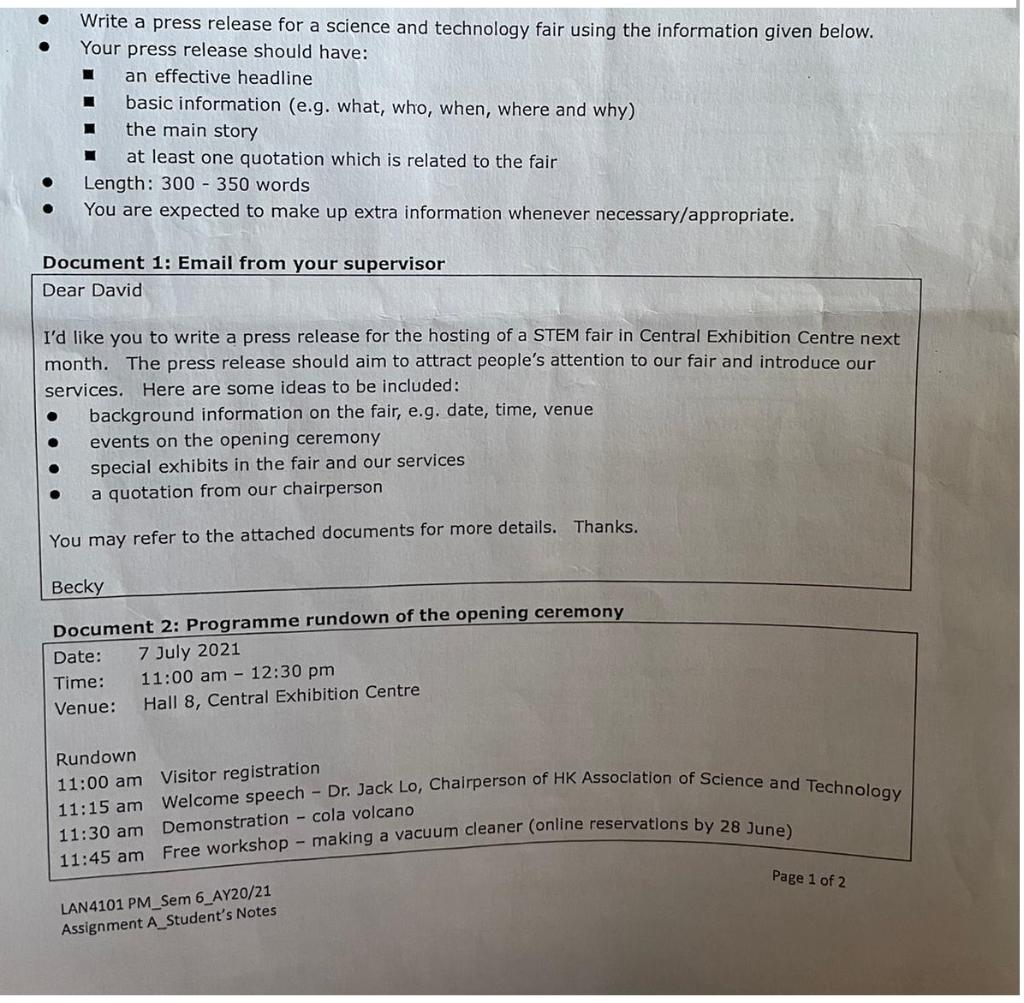 Write a press release Write a press release for a