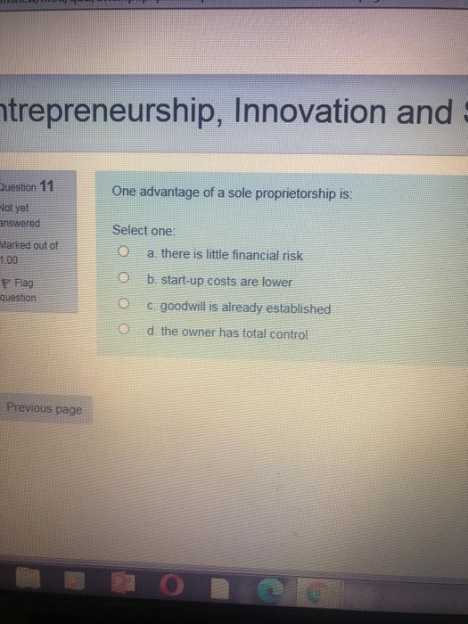 ntrepreneurship, Innovation and Question 11 One
